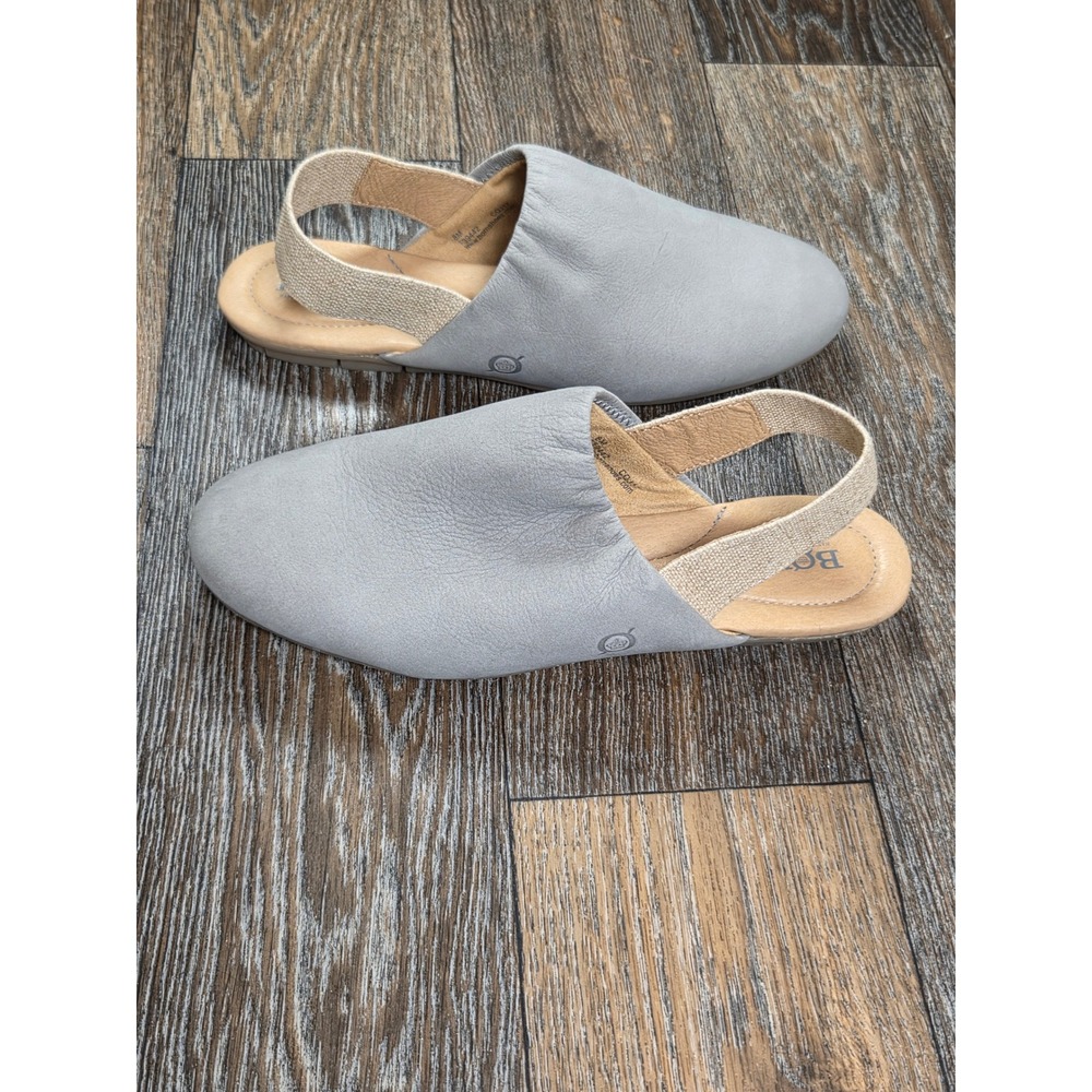 Born Grey Leather Slingback Flats Round Toe Elastic Strap Shoes Womens 8M